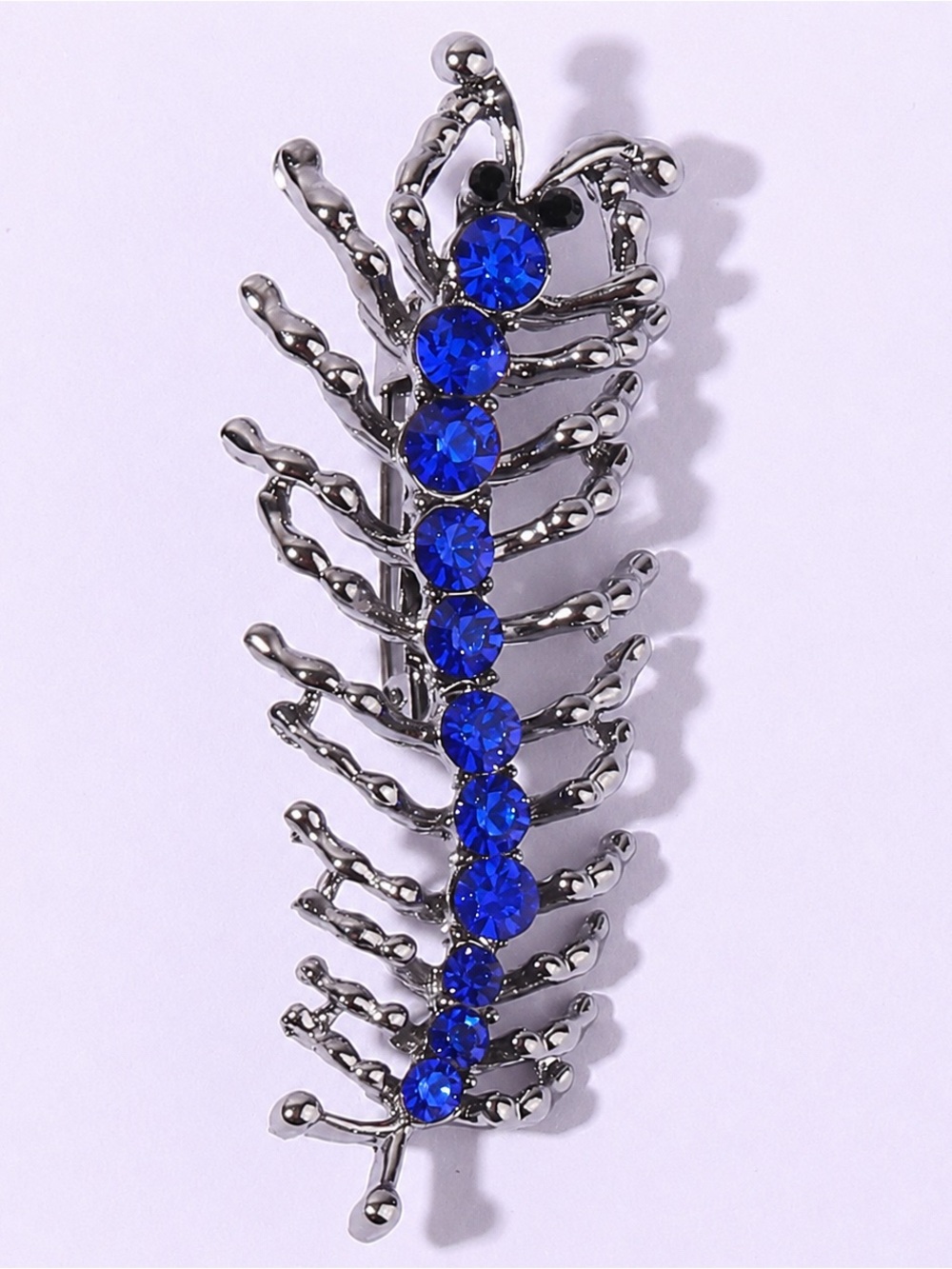 Blue Rhinestone Centipede Brooch Pin – Silver Tone Crystal Insect Brooch